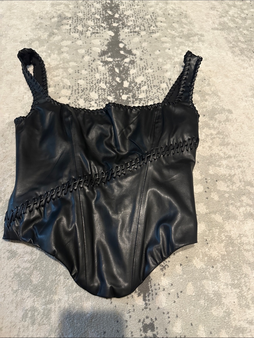 House of CB Black Faux Leather Corset Tank Top